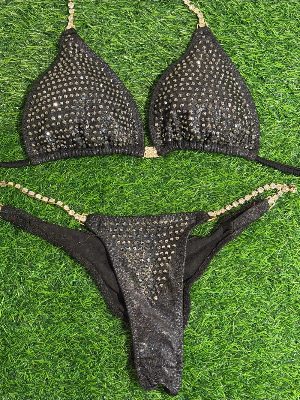 Black Crystal-Embellished competition Bikini Set - Women Swim